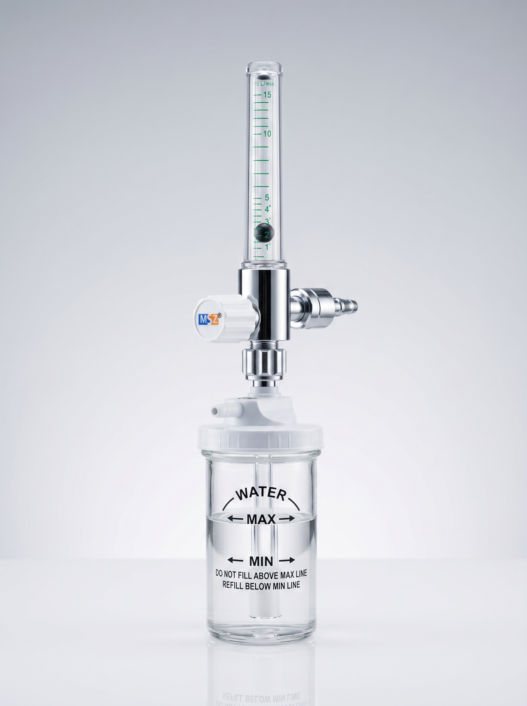 Wall Mounted Oxygen Flowmeter with Humidifier Bottle – Medical Grade BPC Flow Regulator