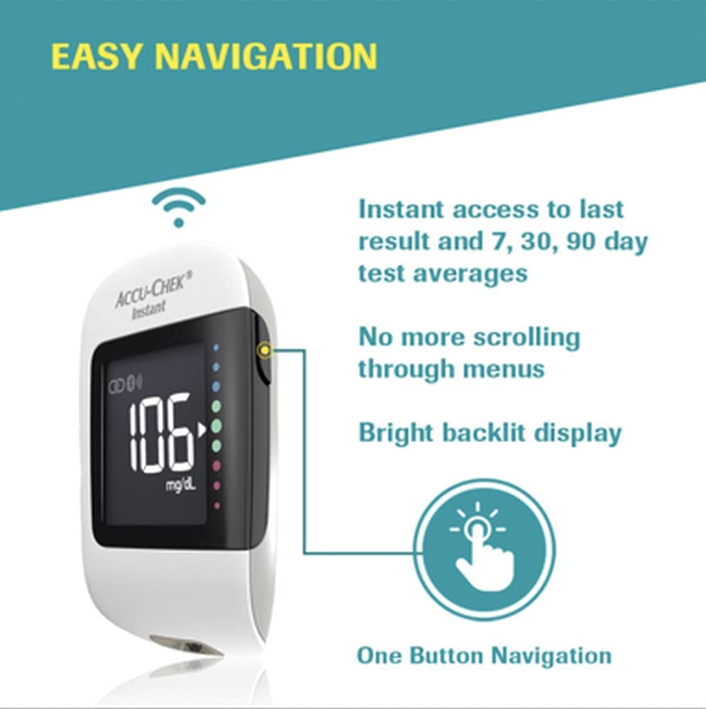 Accu-Chek Instant Glucometer – Blood Glucose Monitoring System with Bluetooth & Strips